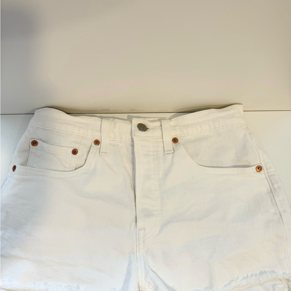 Levi's White Denim High-Waisted Shorts